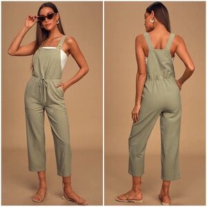 RHYTHM Women’s Size S Sage Green Linen Blend Verona Drawstring Wide-Leg Jumpsuit